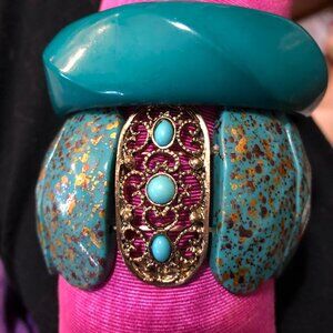 lot 2 vintage bangle bracelets teal aqual blue gold